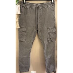 PacSun Mens Slim Cargo Pants Olive Gray Elastic Waist Toggle Hem Medium